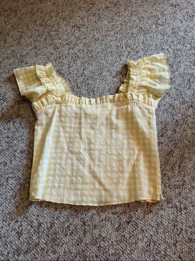 sundays Yellow Gingham Ruffle-Sleeve Crop Top